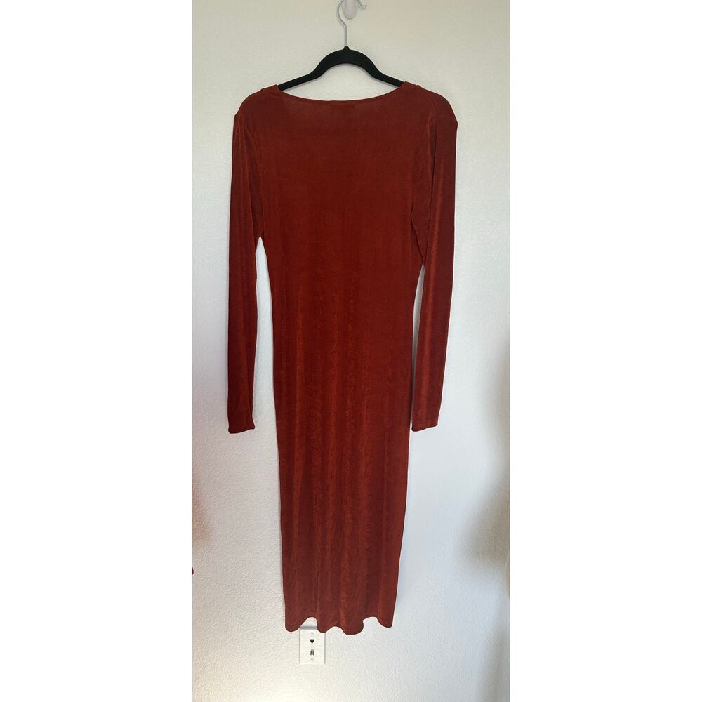 Area Stars Rust Ruched Front Button Down Midi Dress - L - Picture 3 of 5